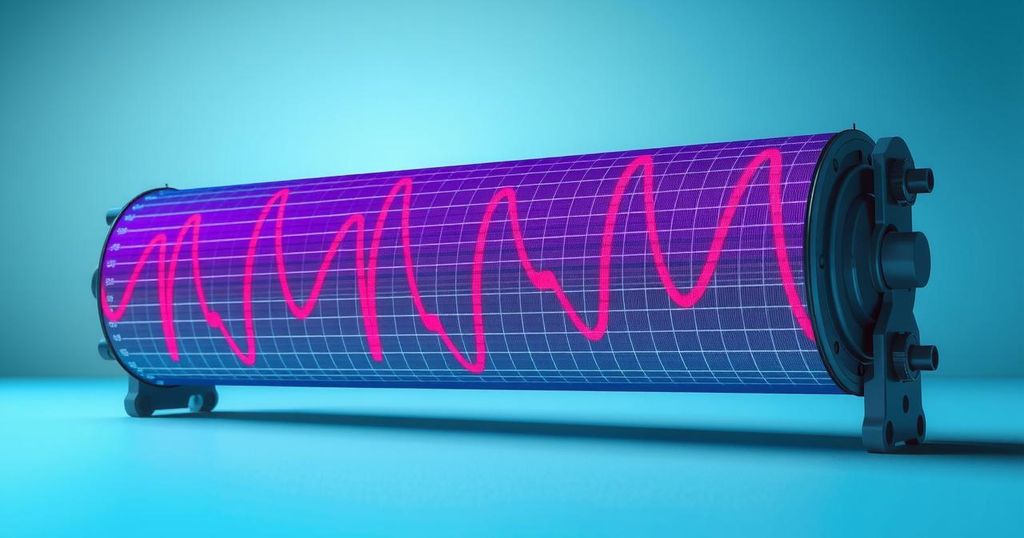 A vibrant image of a seismograph displaying seismic waves, representing earthquake monitoring and preparedness.