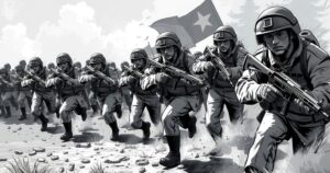 A stylized depiction of military preparedness in a monochromatic color scheme highlighting discipline and vigilance.