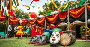 A vibrant graduation ceremony with cultural elements and a celebratory atmosphere in Louisville.