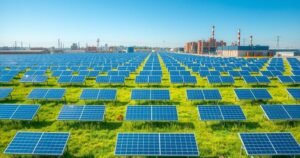 Ground-mounted solar panels at Nexans factory, highlighting renewable energy and sustainability efforts in Ghana.