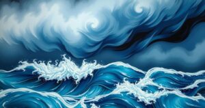 A stormy ocean scene depicting swirling clouds and powerful winds, capturing the essence of cyclones in nature.