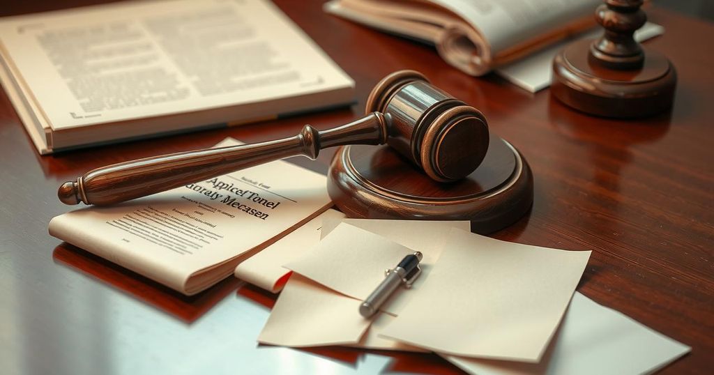 A gavel on a desk surrounded by paperwork symbolizing legal proceedings.