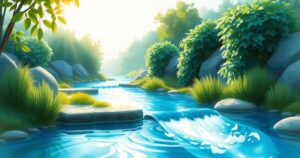 A serene landscape depicting clean water sources, symbolizing hope for cholera prevention in Africa.