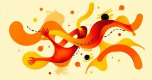 Discussion between leaders represented by abstract symbols of unity and collaboration, vibrant colors conveying optimism.