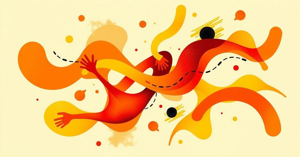 Discussion between leaders represented by abstract symbols of unity and collaboration, vibrant colors conveying optimism.