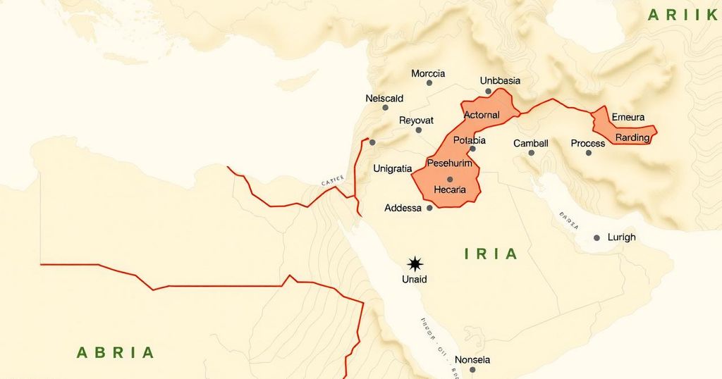 Illustration depicting Middle East maps, highlighting proposed land swaps and border realignments in neutral colors.