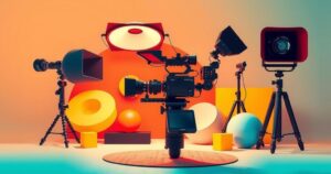 Cinematography concept with vibrant colors depicting innovation and creativity in videography