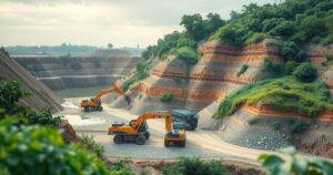 Rare-earth mining site in Brazil with natural landscape, showcasing raw materials and eco-friendly techniques.