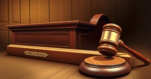 A gavel resting on a judge's bench symbolizing a significant court ruling on trade tariffs.