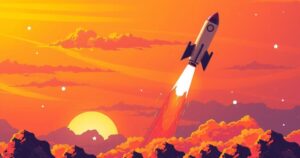 A rocket launching against a vibrant sunset sky, symbolizing military advancements in tense geopolitical climates.