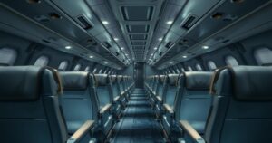 Empty chartered flight interior ready for departure bound for South Sudan