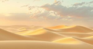 Dusty scenery of Kuwait with sandy landscapes and a cloudy sky, reflecting high humidity and windy conditions.