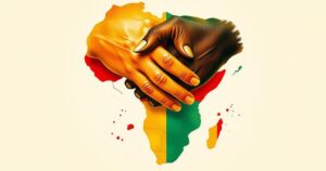 Peace deal signing between Rwanda and DRC showcasing unity and hope, vibrant colors symbolizing a new beginning.