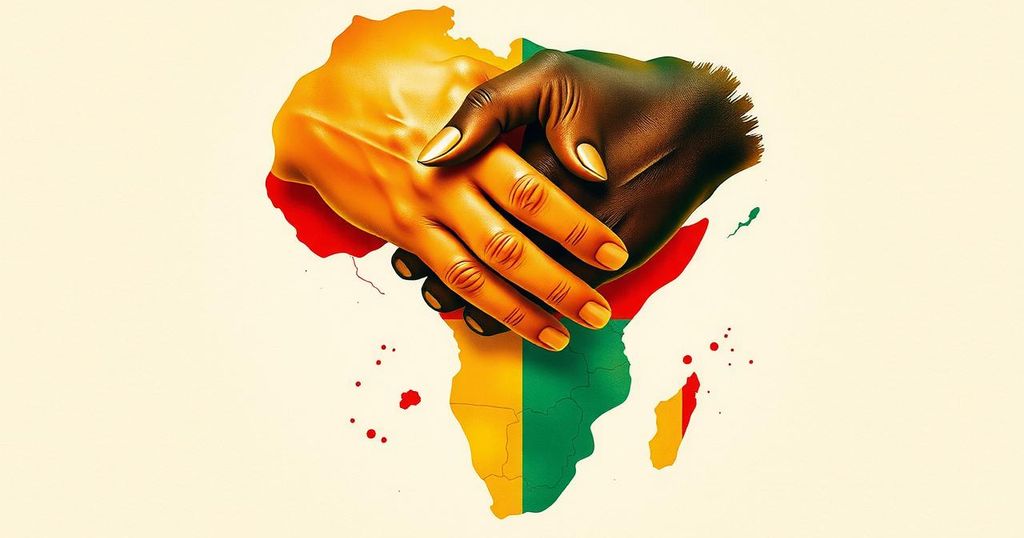 Peace deal signing between Rwanda and DRC showcasing unity and hope, vibrant colors symbolizing a new beginning.