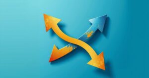Abstract representation of political unity and leadership with intertwined arrows in blue and gold hues.