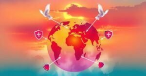 Dramatic sunset over a globe symbolizing global support and safety for Nigerians living abroad.