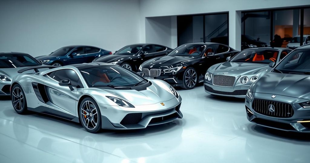 An overview of luxury cars with a sleek design and modern color scheme, representing the automotive industry.