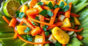 Colorful Vietnamese salad with fresh vegetables, herbs, and lime dressing, inspired by culinary traditions and summer freshness.