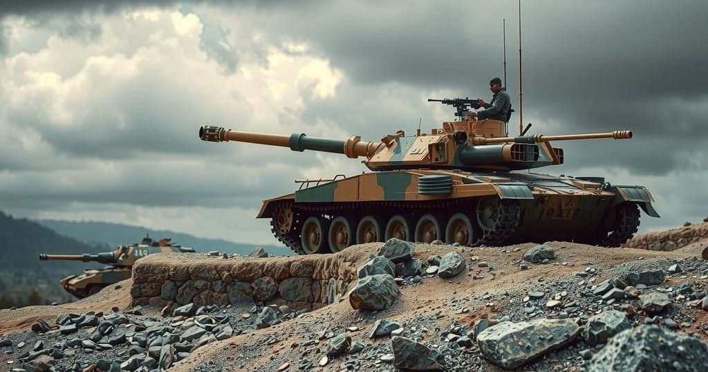 A military tank in a dusty landscape, surrounded by barren hills, illustrating the complexities of regional conflicts.