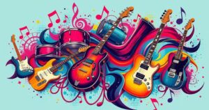 A colorful illustration of a musical journey, featuring instruments and vibrant sound waves in an uplifting style.