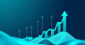 Stock market symbols and graphs in green and blue colors representing finance and dual listing approval.