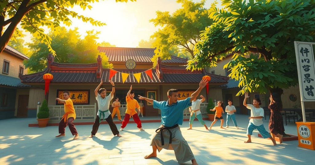 Vibrant martial arts club in Benin showcasing kung fu and tai chi amidst cultural exchange with Chinese traditions.
