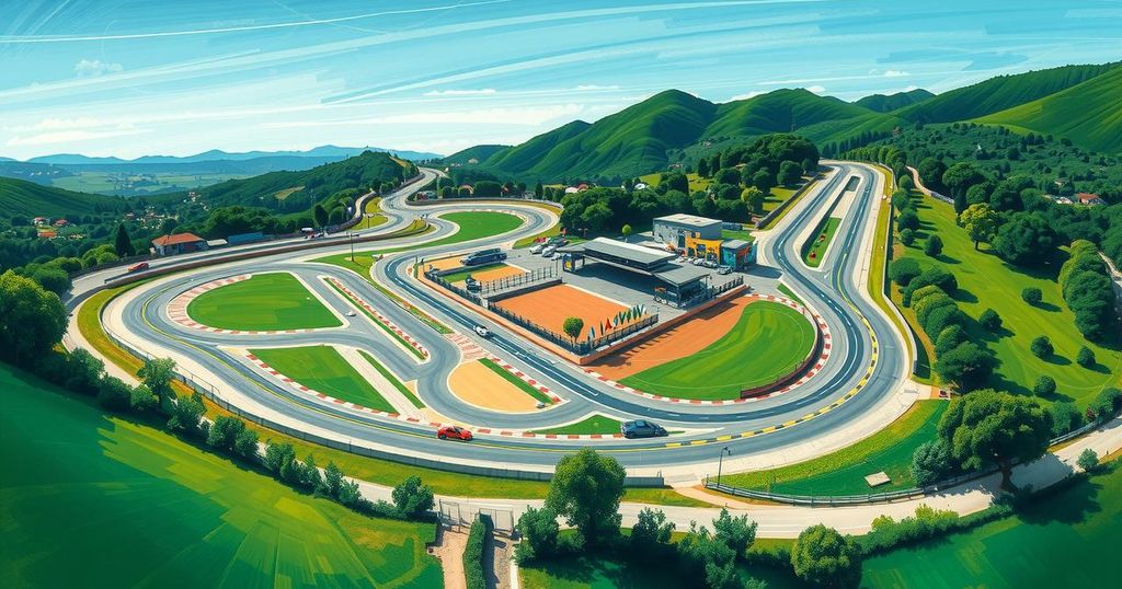 Race track in Mexico with colorful landscapes and challenging curves for motorsport event.