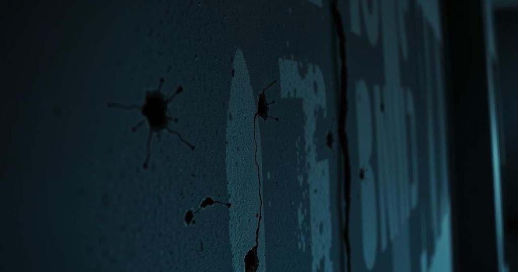 Cape Town's bullet-riddled wall, highlighting community struggle amidst gang violence, portrayed in somber tones.