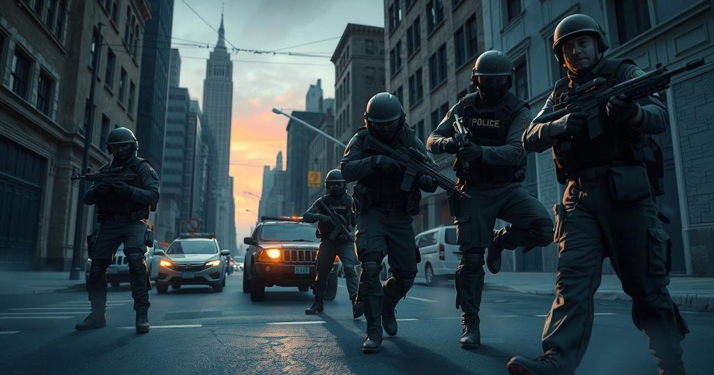 A dramatic scene depicting law enforcement agents capturing a notorious gang leader in a dark, urban setting.