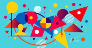 An abstract design with vibrant colors and geometric shapes representing modern virtual discussions