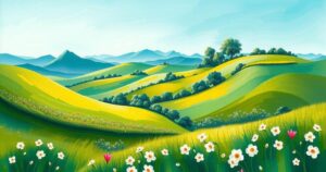 A serene landscape depicting a welcoming nature scene, showcasing hope and resilience for refugees.