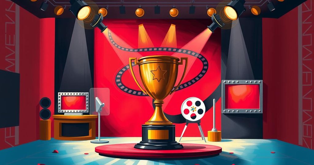 Kyrgyz film 'Black Red Yellow' wins Golden Goblet at Shanghai Film Festival with a cinematic celebration backdrop.