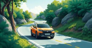 A sleek SUV on a road with nature in the background, depicting the Hyundai Creta's evolution and success in India.