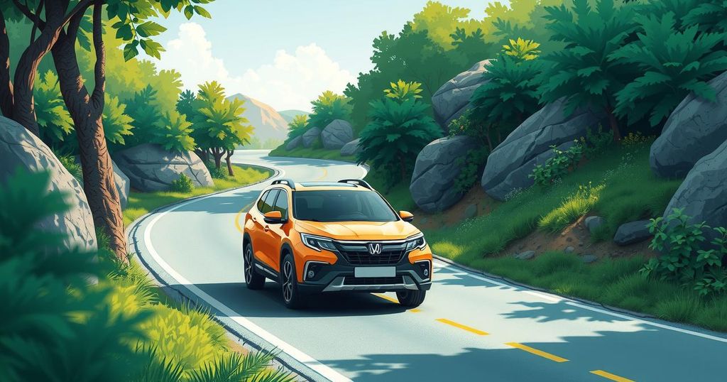 A sleek SUV on a road with nature in the background, depicting the Hyundai Creta's evolution and success in India.
