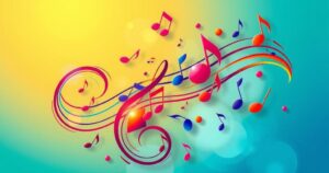 Vibrant colors and musical notes symbolize KiDi's rise in African music, showcasing talent and rhythm.