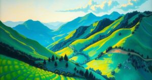 Venezuelan landscape featuring mountains and rich greenery, symbolizing migration and return.