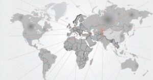 A map representing diminished geopolitical alliances, with fading connections and empty spaces.