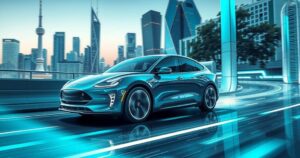 Dynamic electric vehicles in motion showcasing innovative design and vibrant colors representing China's automotive technology.