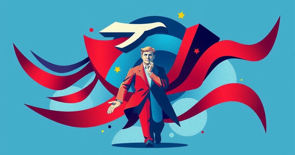 An abstract representation of political determination with a backdrop of vibrant colors and geometric shapes.