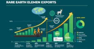 A diagram illustrating the rising exports of rare earth elements and magnets from China, highlighting trade dynamics.